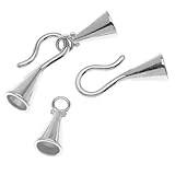 Silver Plated Cone Shaped Hook & Eye Cord Ends - Fits Up To 6.2mm Cord (4 Sets)