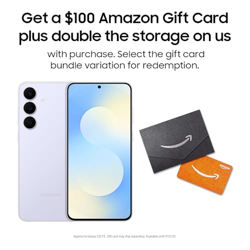 Samsung Galaxy S25 FE Cell Phone + Gift Card & Storage Upgrade, 256GB Unlocked Android AI Smartphone, Large Display, 4900mAh Battery, High Res-Camera, AI Photo Edits, Durable, US 1 Yr Warranty,Icyblue