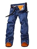 Plaid&Plain Men's Relaxed Fit Fleece Lined Straight Fit Thermal Warm Jeans LightBlue 32