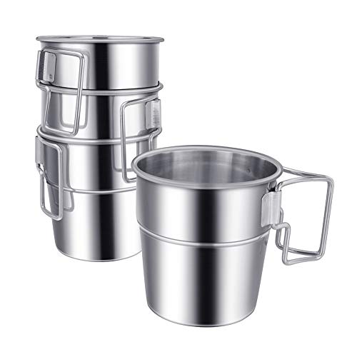 AITREASURE Outdoor Stainless Steel Cups Portable Camping Coffee Mugs Set with Handle for Camping Hiking Picnic