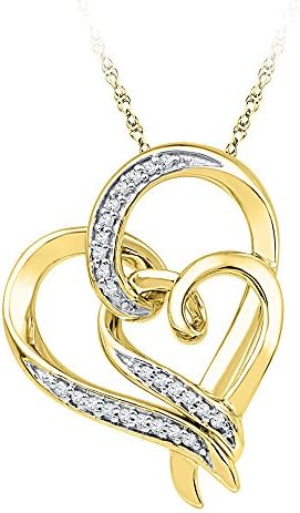 10K Yellow Gold Diamond Double Linked Heart Necklace Pendant 1/10 Ctw.