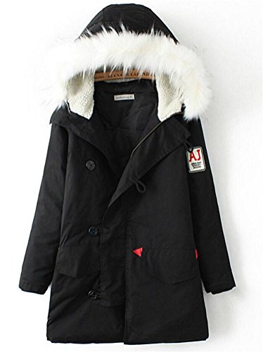 Women's Winter Thicken Mid-length Faux-fur Hooded Cotton Padded Coats Jackets (1X, Black)