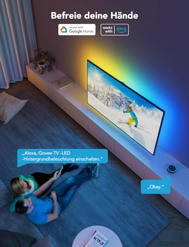 Govee TV LED Backlight, RGBIC TV LED Strip for 55-65 Inch TV, 3.8 m Intelligent LED Strip with Bluetooth & WiFi Control, Works with Alexa & Google Assistant, Music Sync