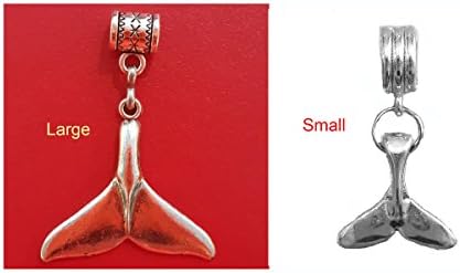 "Whale tail" Tibetan Silver and silver-plate Hanging charm by Mossy Cabin for large hole snake chain charm bracelet, neck chain or key chain