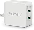 Potek 2 ports USB 3.0 Fast on-wall charger adapter with fordable design for iPhone/Samsung/Honor/LG/Motorola. Super Fast Charger with Qualcomm Quick Charge 3.0 Technology