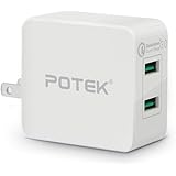 Potek 2 ports USB 3.0 Fast on-wall charger adapter with fordable design for iPhone/Samsung/Honor/LG/Motorola. Super Fast Charger with Qualcomm Quick Charge 3.0 Technology