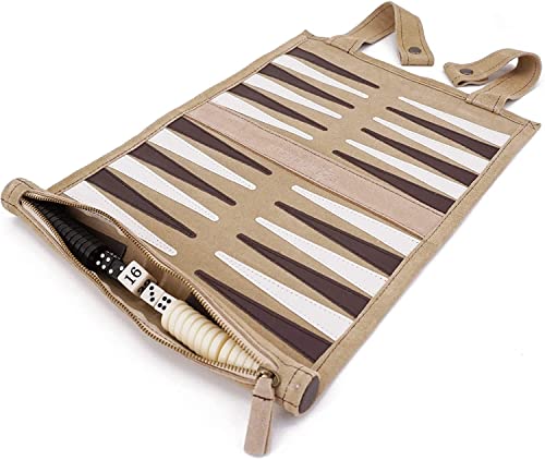 Sondergut Roll-up Portable Suede Backgammon Game Set - for Adults & Children - Ideal for RV Travel, Cruise, Airplane, Camping, Backpacking, Road Trips, Etc. Multiple Colors (Cream)