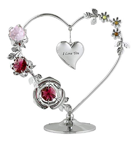 Crystocraft Love Heart Ornament With Bohemian Crystals Gift Boxed Red & Pink Crystals Silver Chrome Plated Figurine For Mum Nan Sister Friend Daughter Valentines Day Present (I Love You)