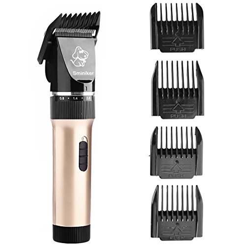 Sminiker Professional Low Noise Rechargeable Cordless Cat Dog Horse Clippers Professional Pet Clippers Grooming Kit,animal clippers Pet Grooming Kit(Gold)