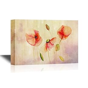 Canvas Wall Art - Beautiful Poppy Flowers, Watercolor Painting - Gallery Wrap Modern Home Art | Ready to Hang - 12x18 inches
