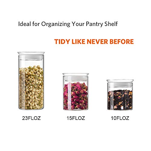 ZENS Glass Canister with Airtight Lid, 8 Fluid Ounce Small Clear Jars Containers for Kitchen Spice Herbs or Bathroom,250 ML