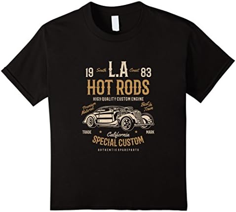 unisex-child LA HOT RODS CAR STREET RACERS RATROD T-SHIRT  12 Black