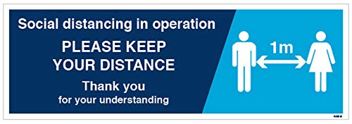 Social distancing in operation, Please keep your distance (1 metre social distancing) floor graphic 600x200mm