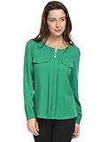 Allegra K Lady Split Neck Long Sleeve Mock Chest Pockets Shirt XL Green