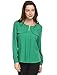 Allegra K Lady Split Neck Long Sleeve Mock Chest Pockets Shirt XL Green