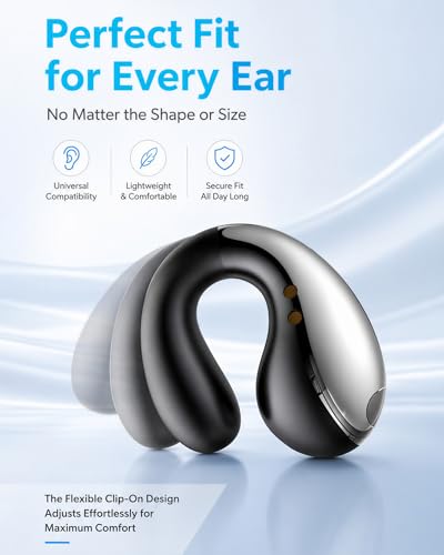 Boytond Ultra Open Ear Earbuds - Comfortable Clip-On Bone Conduction Earbuds, Over-The-Ear Open Headphones with Waterproof Build for Running, Gym Workouts, and Outdoor Sports, Gloss Black