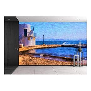 Artistic View of The Traditional Fishing Village of Empoureio at Milos Island in Greece - Painting Effect - Removable Wall Mural | Self-Adhesive Large Wallpaper - 66x96 inches