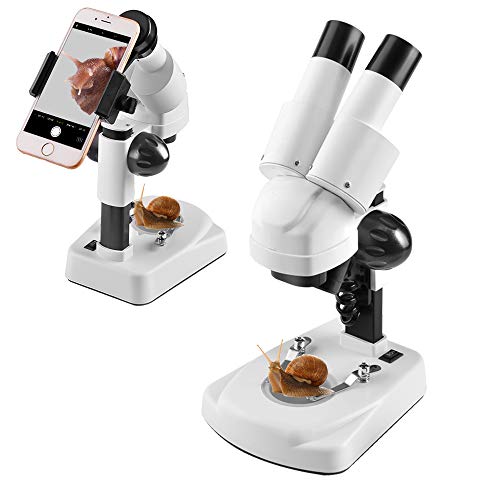 DoubleSun Student Kids Beginner Stereo Microscope Science Kit 20X-40X Compound LED Light Source Binoculars Lab Microscope with a Phone Adapter for Microscope to Record