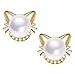 Gold Plated Freshwater Pearl Stud Earrings Cute Cat Earrings for Women Gift