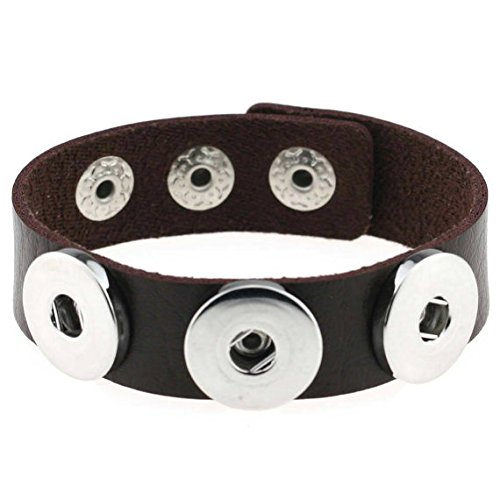 Simple Ever Pack of 2 Artificial Leather Deep Brown Color 3-Snap Bracelet for 18mm Ginger Snap Jewerly