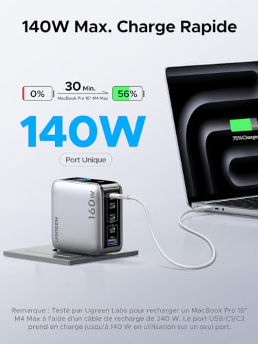 UGREEN Nexode Pro 160W Fast USB C Charger 5 Ports with TFT Display GaN II Tech Compatible with MacBook Pro Air Neo M5 M4 M3 M2 M1 iPad iPhone 17 Pro Max Air 16 15 14 13 Galaxy S26 S25 S24 Pixel 10 9