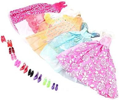 Lovelysunshiny 5Pcs Handmade Princess Party Gown Dresses Clothes 10 Shoes for Barbie Doll