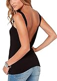 Ssyiz Women's O Neck Backless Sexy Black Short T Shirt Tank Top