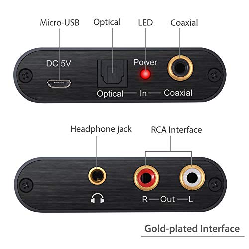COLFULINE Updated 192kHz DAC Digital to Analog Analogue Audio Converter Coaxial Optical Toslink RCA R/L 3.5mm Audio Jack for PS3/PS4 Xbox HDTV DVD Headphone