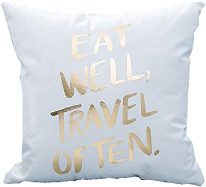FASHIONDAVID Gold Eat Well Travel Often Home Decor Bronzing Flannelette Pillowcases Throw Pillow Cover Gold World Map Eat Well Travel Often Golden Pattern Design 18 Inches