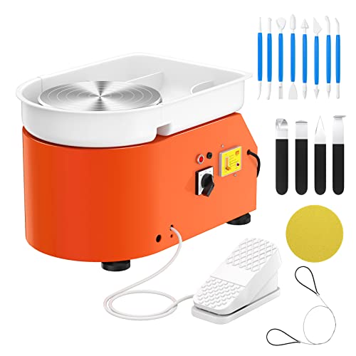 VAYOTOY Pottery Lathe 25cm Ceramic Wheel with Manual Handle and Foot Pedal 350W Motorized Electric Ceramic Wheel Machine 300RPM Electric Pottery Lathe DIY Crafts for Adults Children