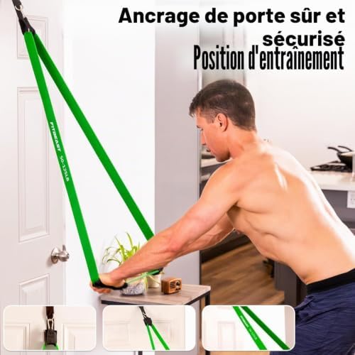 Bande de Résistance avec Ancrage de Porte et Coussinets de Poignée,5 Niveaux de Force(5 Bandes Incluse) pour Fitness, Calisthenics, Yoga, Pilates de Mobilité et d'Étirement