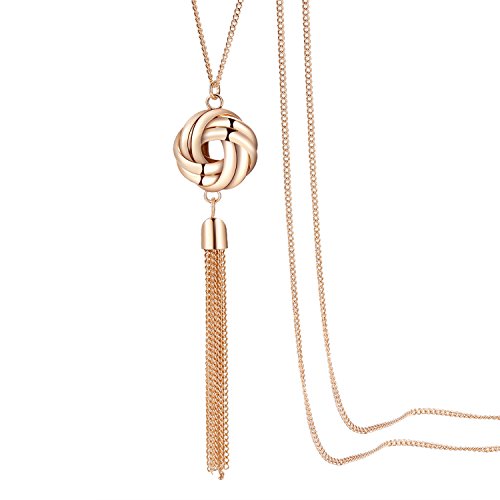 BABEYOND Long Tassel Knot Necklace Y Shape Tassel Pendant Sweater Necklace Chain Vintage Tassel Necklaces (Gold)