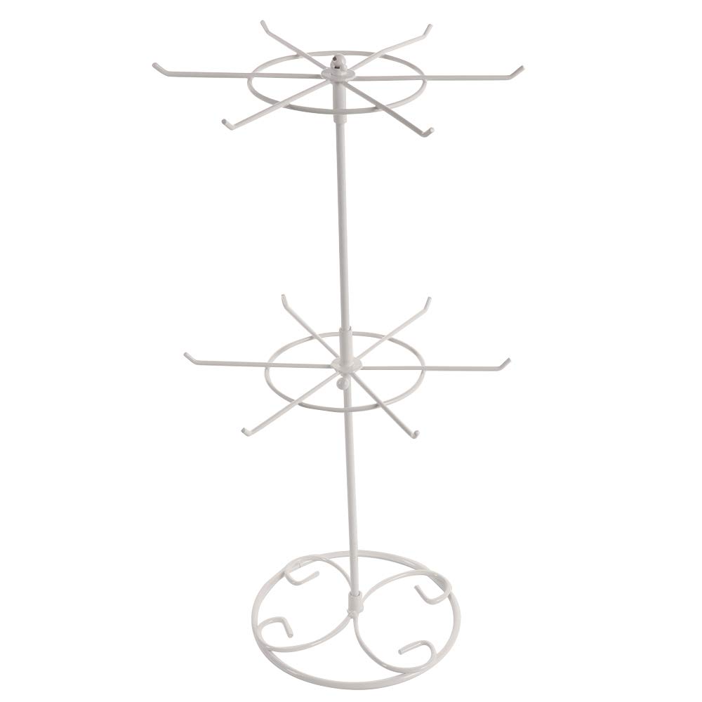 LouisaYork Jewellery Ring Display Stand Holder Rack,Rotating Jewelry Rack,2-Tier Bracelet Necklace Storage Rack Keyring Display Hanger Gift for Girls Women (White)
