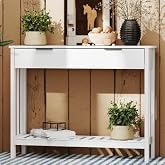 TaoHFE White Narrow Console Table with Drawer,Modern Entryway Sofa Table | with Drawer Storage Shelf,Wooden 39 Inch Slim Behind Couch Table, Side Display Console Table for Living Room,Office,White