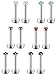 Jstyle 12 Pcs a Set 316L Stainless Steel 16G 2-4mm CZ Nose Piercing Labret Monroe Lip Rings Helix Tragus Cartilage Ear Piercings Studs 10mm Bar Length 2mm