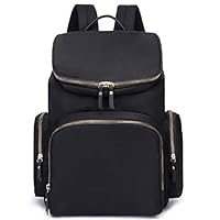 HaloVa Diaper Bag, Large Capacity Baby Nappy Bag, Maternity Mommy Shoulders Backpack, with Thermal Insulated Bottle Pockets and Wet Cloth Pocket, Expandable Design, Black