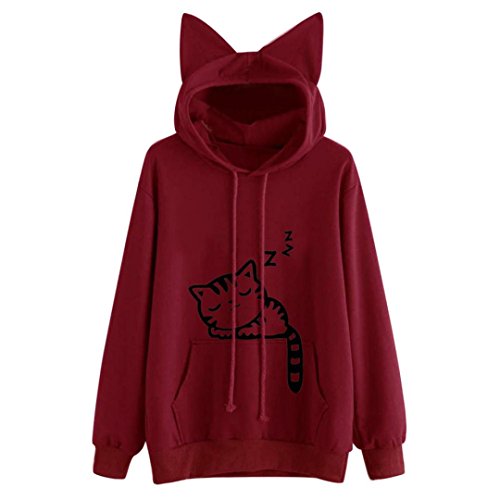 Click Here to See More Images Womens Hoodie New Hot Sale Fashion Loose Christmas Casual Cat Long Sleeve Hoodie Sweatshirt Outwear Pullover Tops Blouse by Neartime (Red, m)