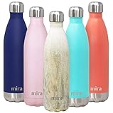MIRA Vacuum Insulated Travel Water Bottle | Leak-proof Double Walled Stainless Steel Cola Shape Portable Water Bottle | No Sweating, Keeps Your Drink Hot & Cold | 17 Oz (500 ml) (Gray Orange Granite)