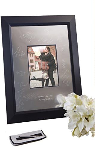 Signature Keepsakes Frame Engravable Signature Mat Guest Book, Medium, Silver/Black