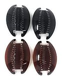 4 set Banana Jumbo Comb Clip Thick Hair Riser Claw Interlocking Jaw Extra(Black-Brown).