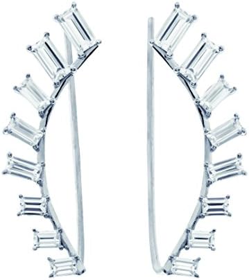 CRISLU Women's 925 Sterling Silver Baguette Clear Cubic Zirconia Ear Climber Earrings
