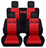Designcovers Fits 2013 to 2017 Jeep Wrangler 4 Door Paw Print Seat Covers 21 Color Options (Black and Red)