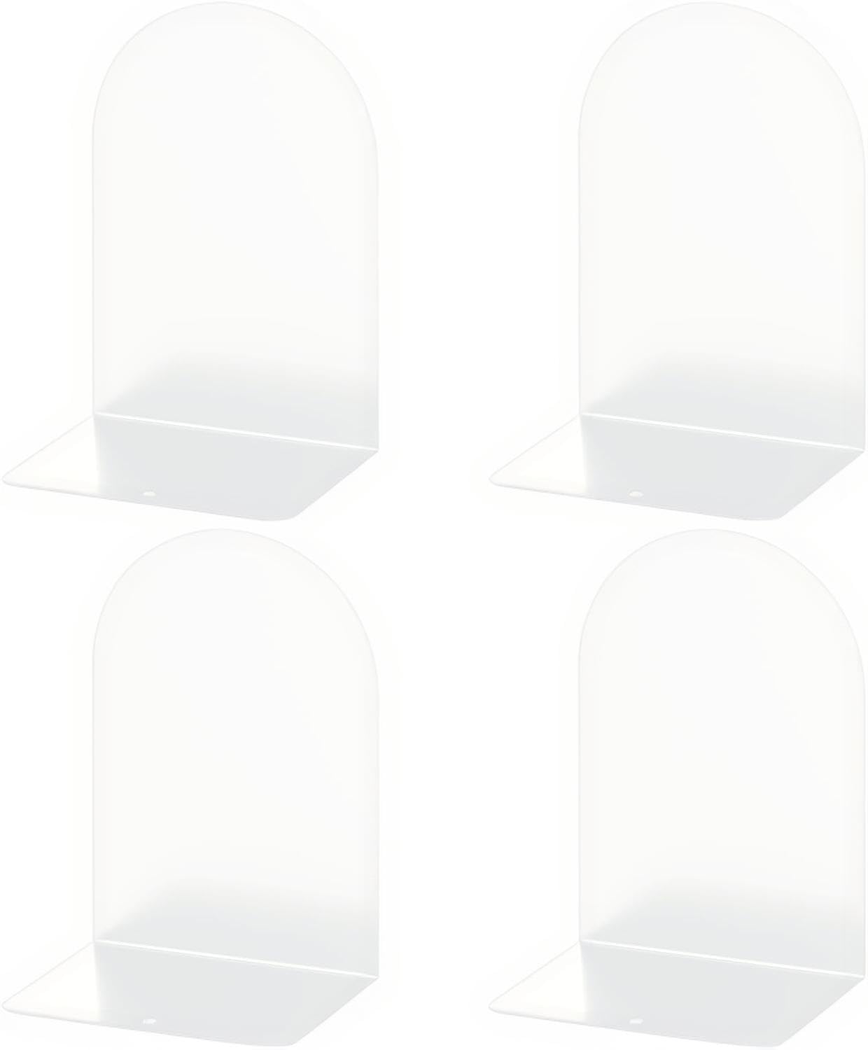 Deefongo Metal Bookends - 2 Pair White Book Ends for Shelves, Non Skid No Rusting Book Stopper for Home, Office, Library