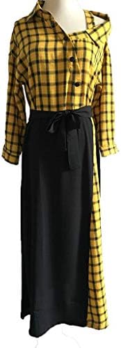 Ansenesna Womens Dresses Party Elegant Off-Shoulder Plaid Seven-Quarter Sleeve Long