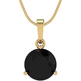 Clara Pucci 14K Yellow Gold Plated Solitaire 16" Box-Chain Necklace - Sterling Silver 2ct Round Cut Onyx Pendant