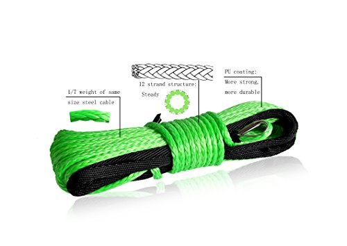 Green 3/16"50ft Atv Utv Winch Line ATV Synthetic Winch Rope Synthetic Winch Cable - Thumbnail 2