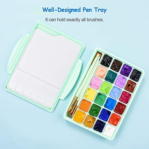 HIMI Gouache Paint Set, 24 Colors x 30ml Unique Jelly Cup Design, Portable Case with Palette, Non Toxic Paints for Artist, Hobby Painters & Kids, Ideal for Canvas Painting for Novelty Gift (Green)