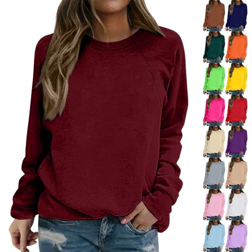 Sweatshirt For Women Uk Round Neck Pullover Jumper Long Sleeve T Shirts Ladies Casual Lightweight Tunic Tops Solid Color Elegant Comfy Loose Fit Sweatshirt (Wine, S)