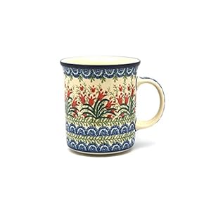 Polish Pottery Mug – Big Straight Sided – Crimson Bells