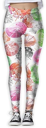 Yoga Pants Watercolor Summer Parasol(2291) Women's Power Flex Tummy Control Workout Yoga Capris Pants Leggings